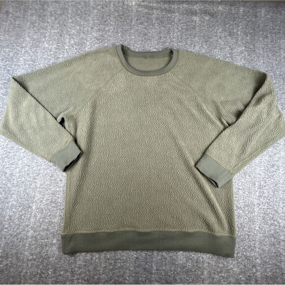 Patagonia Reversible Shearling Crew Pullover Sweatshirt Mens Sz L Olive Green - Picture 2 of 6